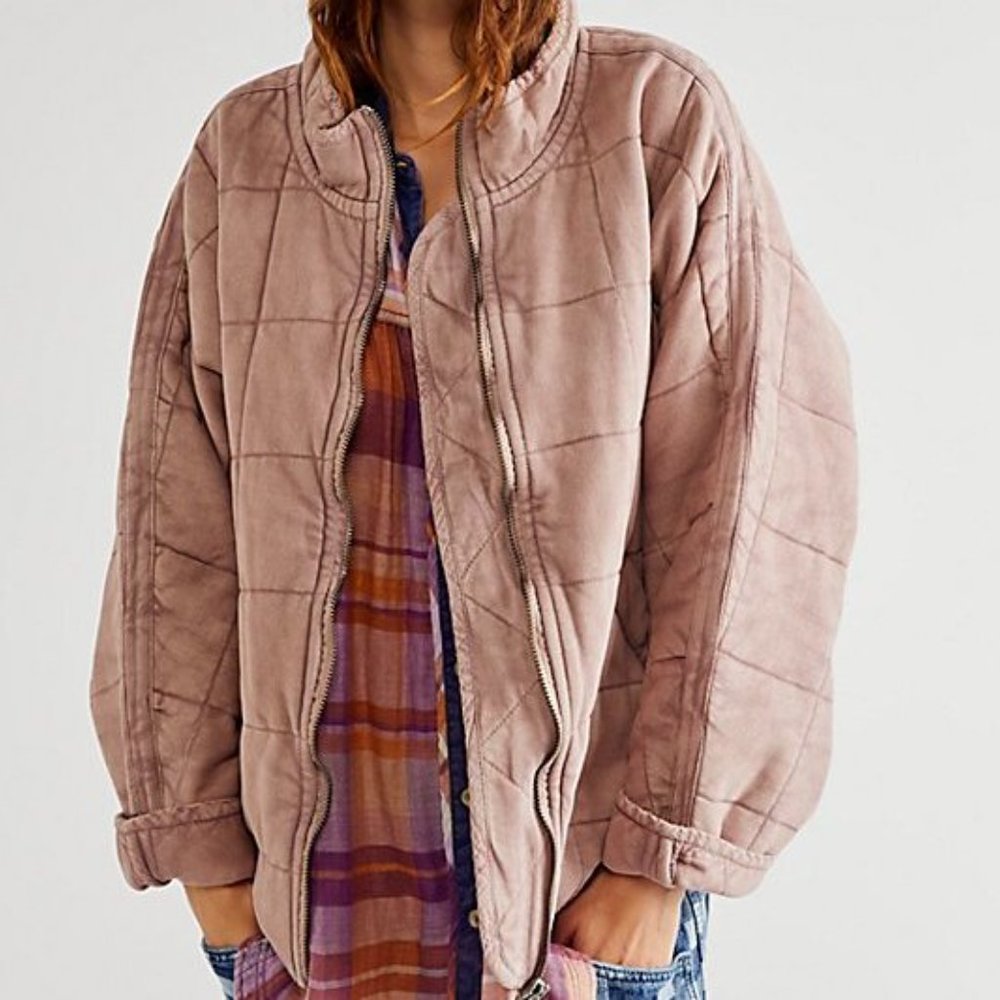 Sz S Free People Dolman Quilted Knit Jacket Misty Mauve Pink NWOT